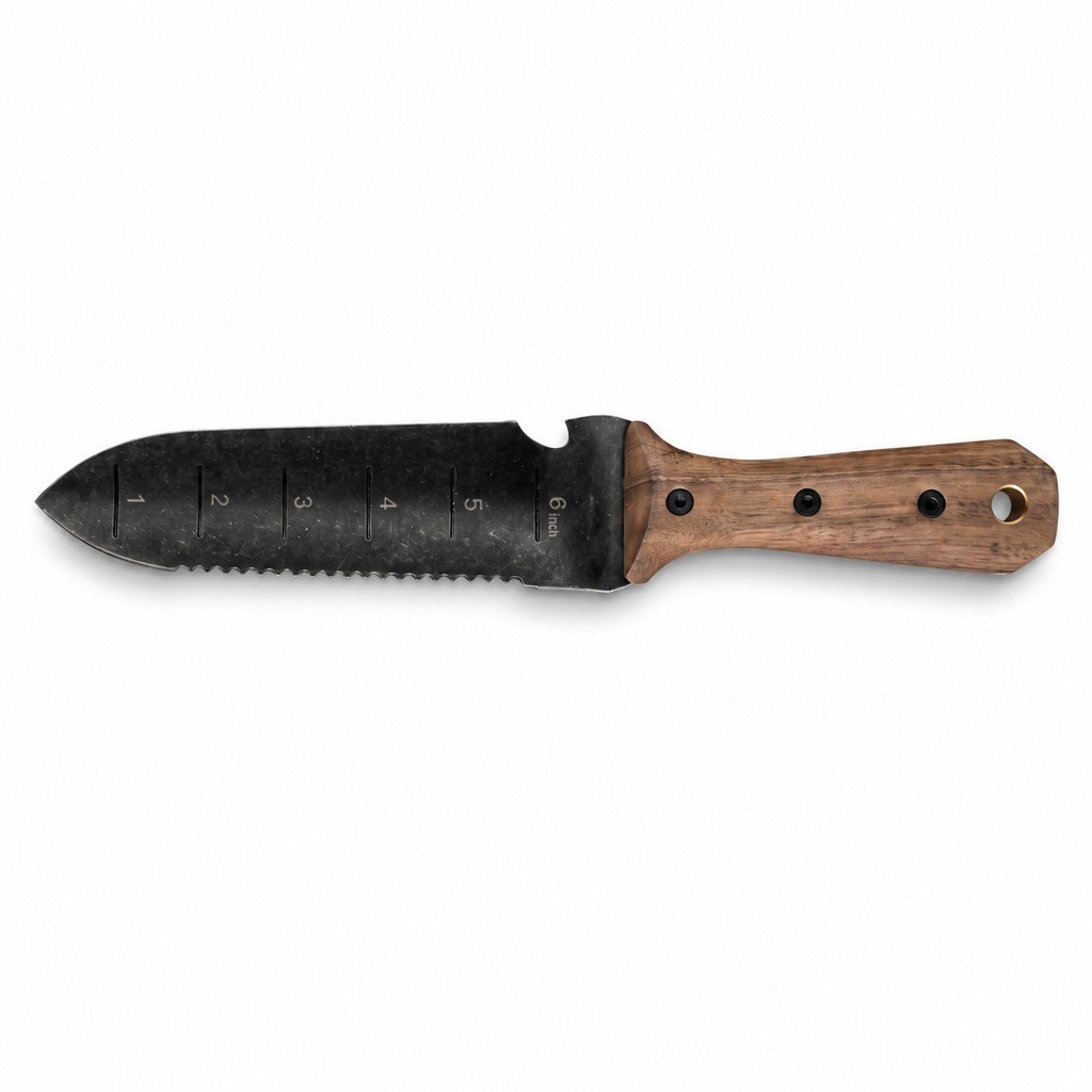 Professionelles Outdoor-Survival-Machete-Messer mit feststehender Klinge, Holzgriff und Klingenausschnitten
