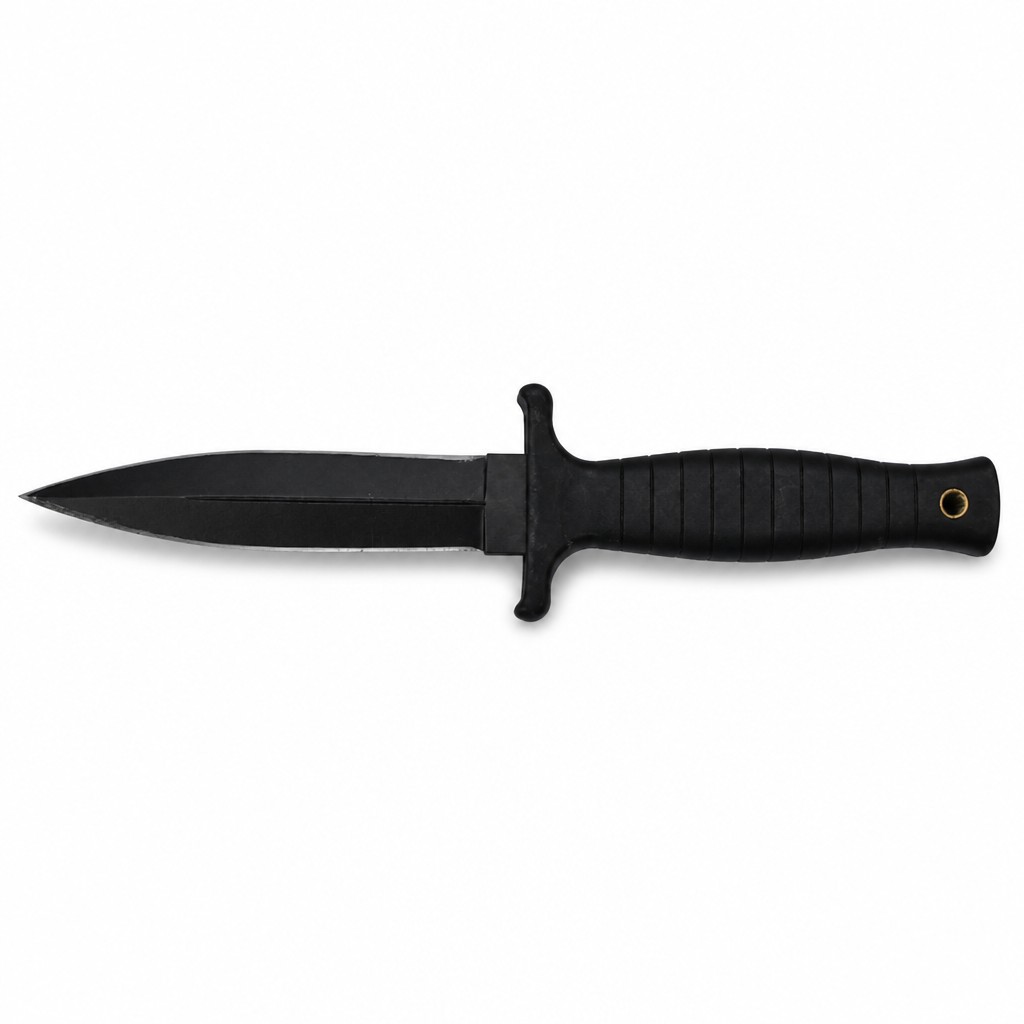 Professionell svart taktisk kniv med fast blad med 3Cr13 st&aring;l & r&auml;fflade PP-handtag