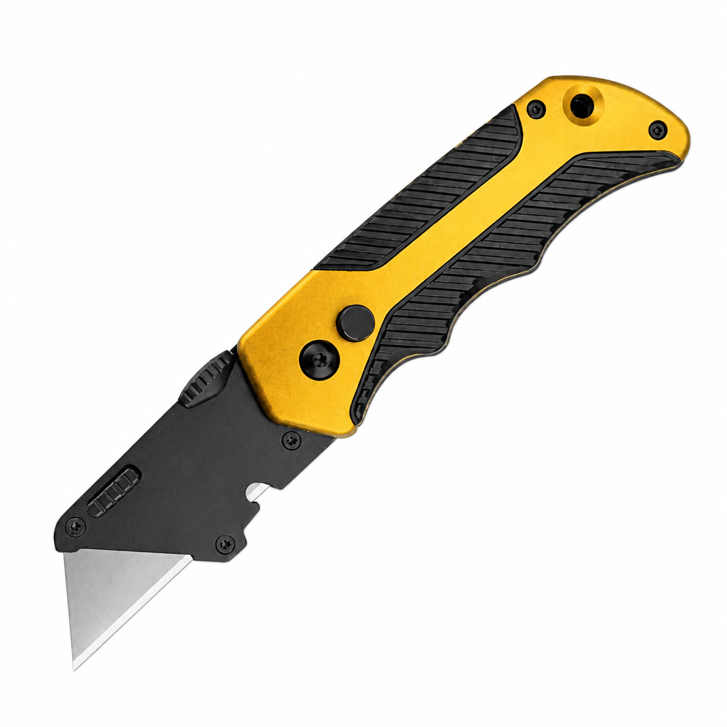 Svega 22155 Professionelles klappbares Allzweckmesser – Klinge aus SK5-Kohlenstoffstahl, Sicherheitsknopfverriegelung, Klingenschnellwechselvorrichtung mit Taschenclip